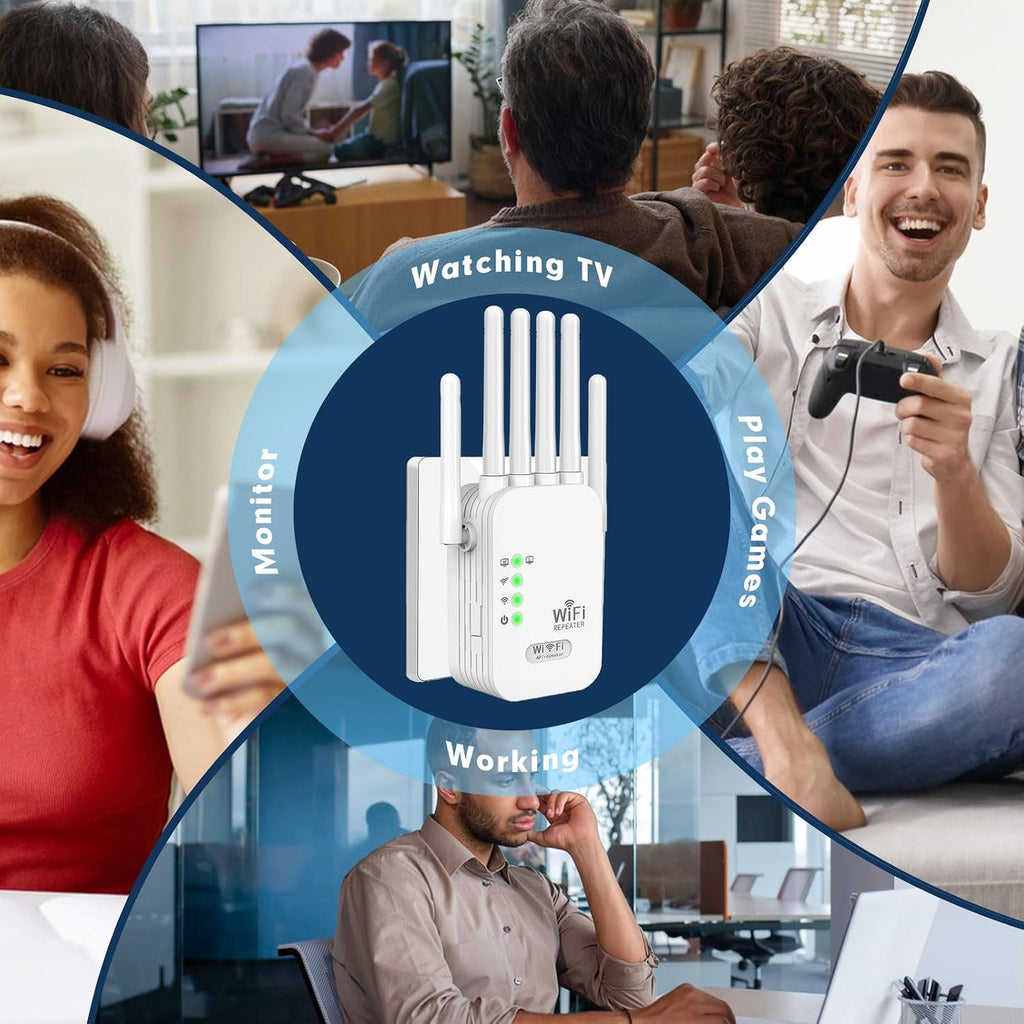 WiFi Repeater, WiFi Extender Signal Booster for Home, 9800 Sq Ft Coverage, Repeater/AP Mode, 6 Antennas, Ethernet