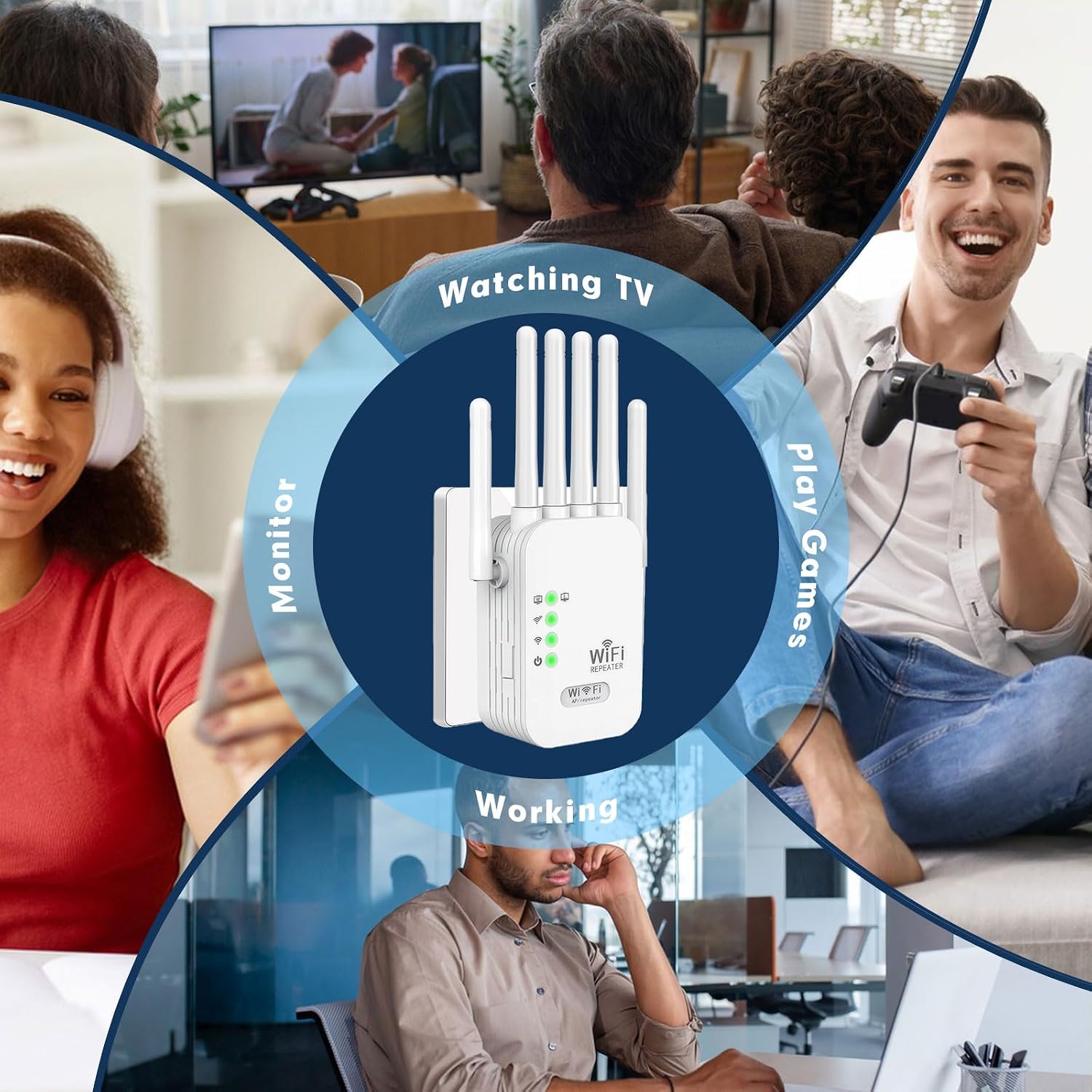 WiFi Repeater, WiFi Extender Signal Booster for Home, 9800 Sq Ft Coverage, Repeater/AP Mode, 6 Antennas, Ethernet