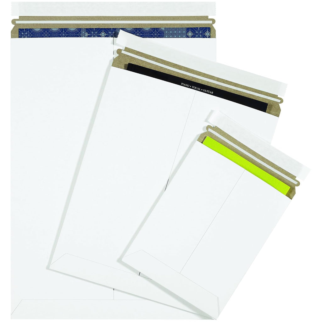 9 x 11 1/2" Stayflats Brand Rigid Flat Mailers, White (Pack of 25) Photo Document Mailers, Peel & Seal Closure, Tear