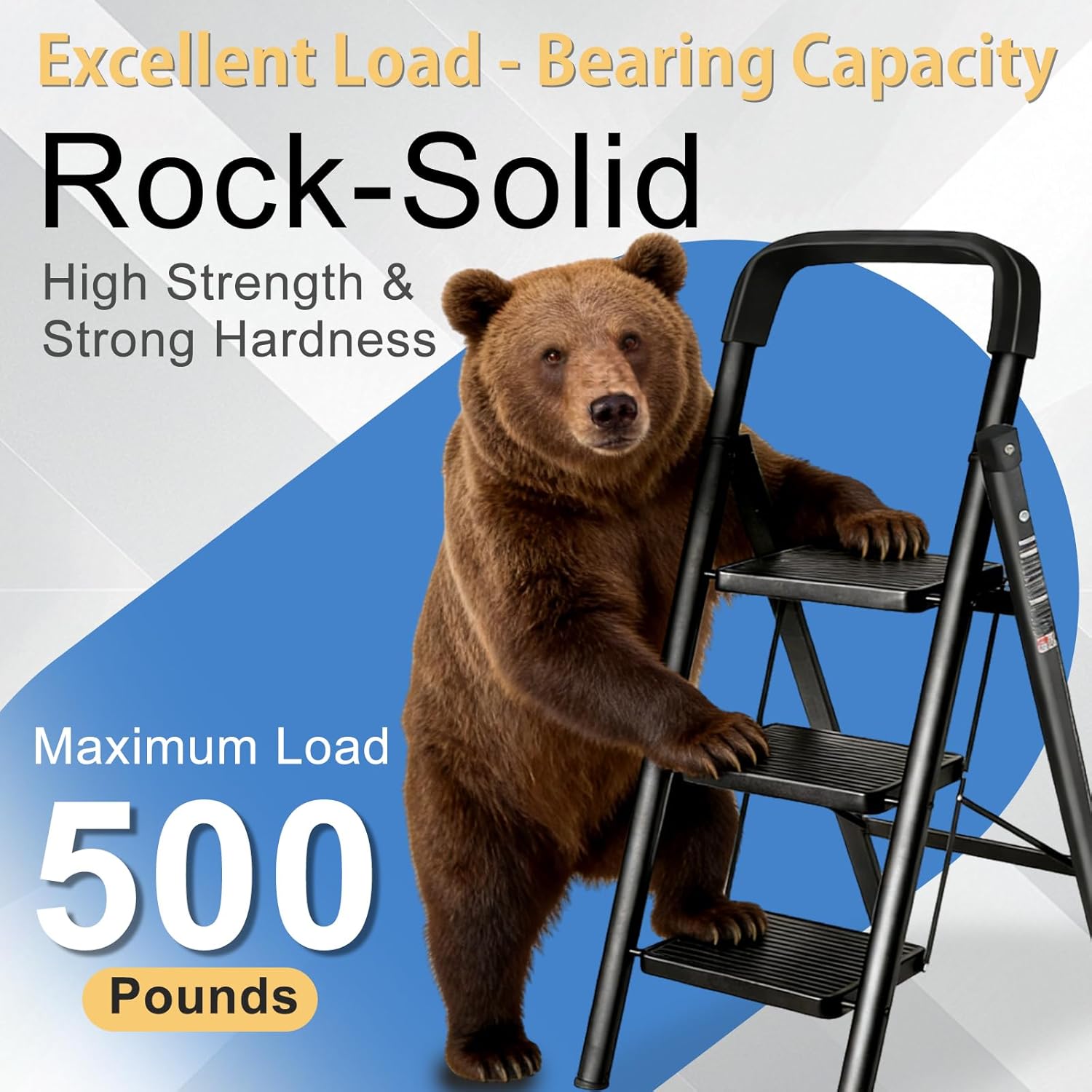 3 Step Ladder Folding Step Stool with Handrail | 500LBS Capacity Sturdy Carbon Steel Frame Anti-Slip Pedal & Feet