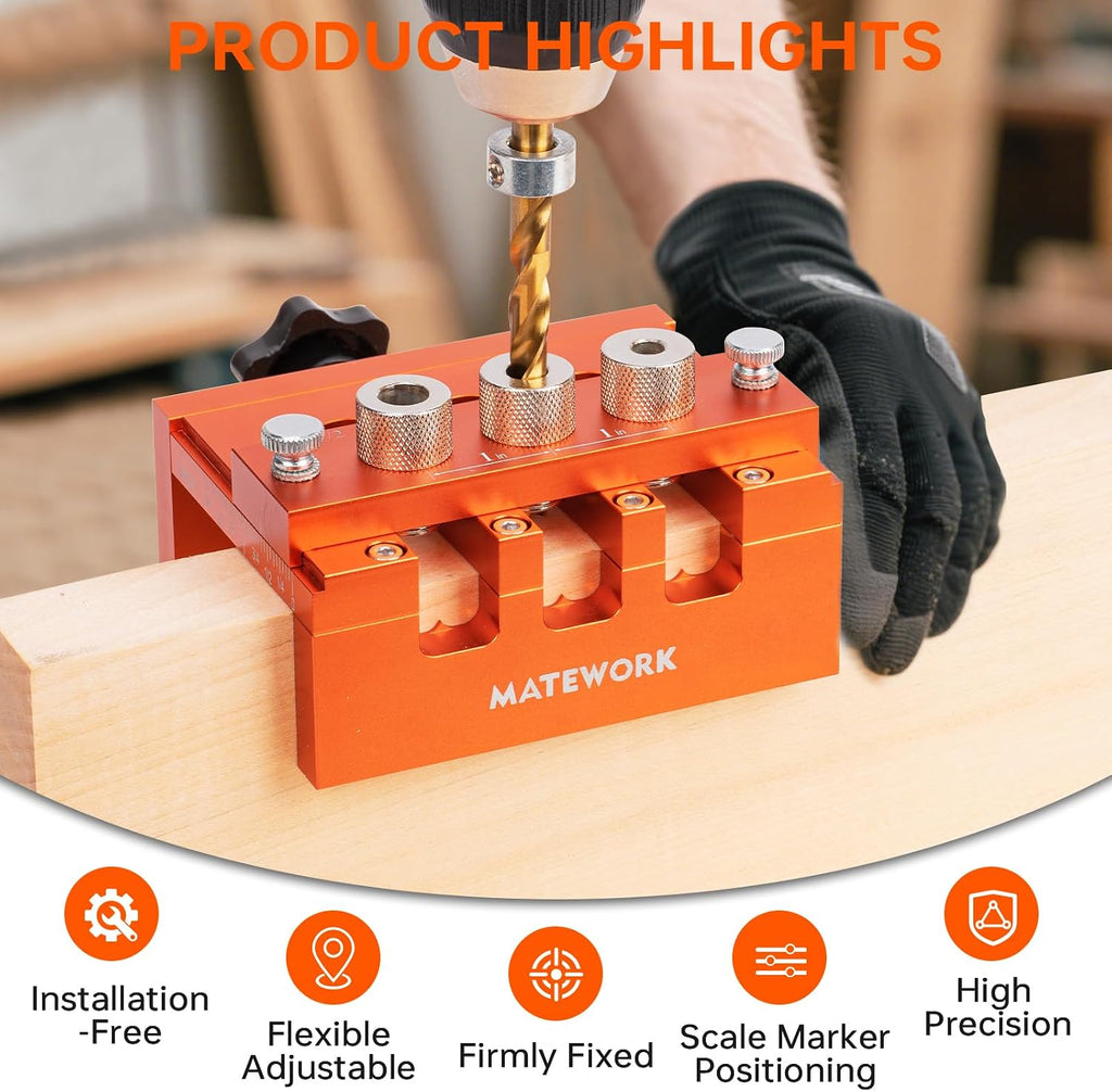 Dowel Jig, Drill Guide for Straight Holes Doweling Jig for Wood | Woodworking Tool, Adjustable Width Dowel Jig Kit
