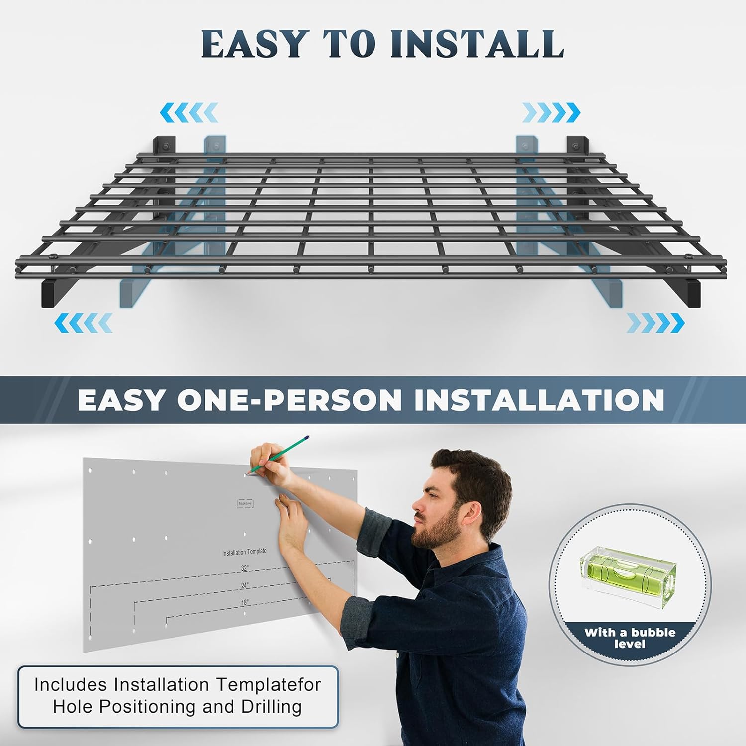 4 Pack Heavy Duty Garage Wall Shelving Set (2x3ft), Wall Mounted Garage Shelves 1400lbs Capacity, 24"x72" Shelf