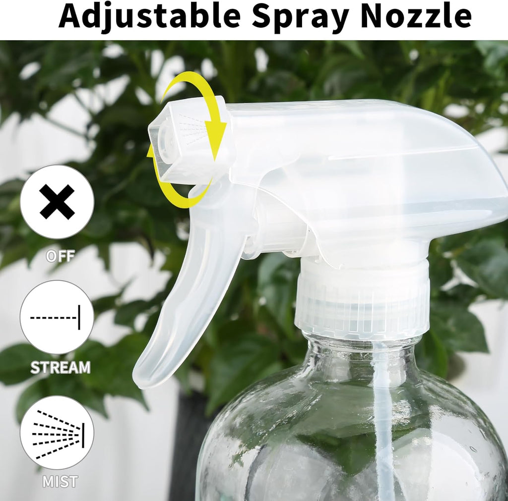 Glass Spray Bottles (2-Pack) with Silicone Sleeve - 16oz Empty Refillable Bottles - Adjustable Nozzle for Hair