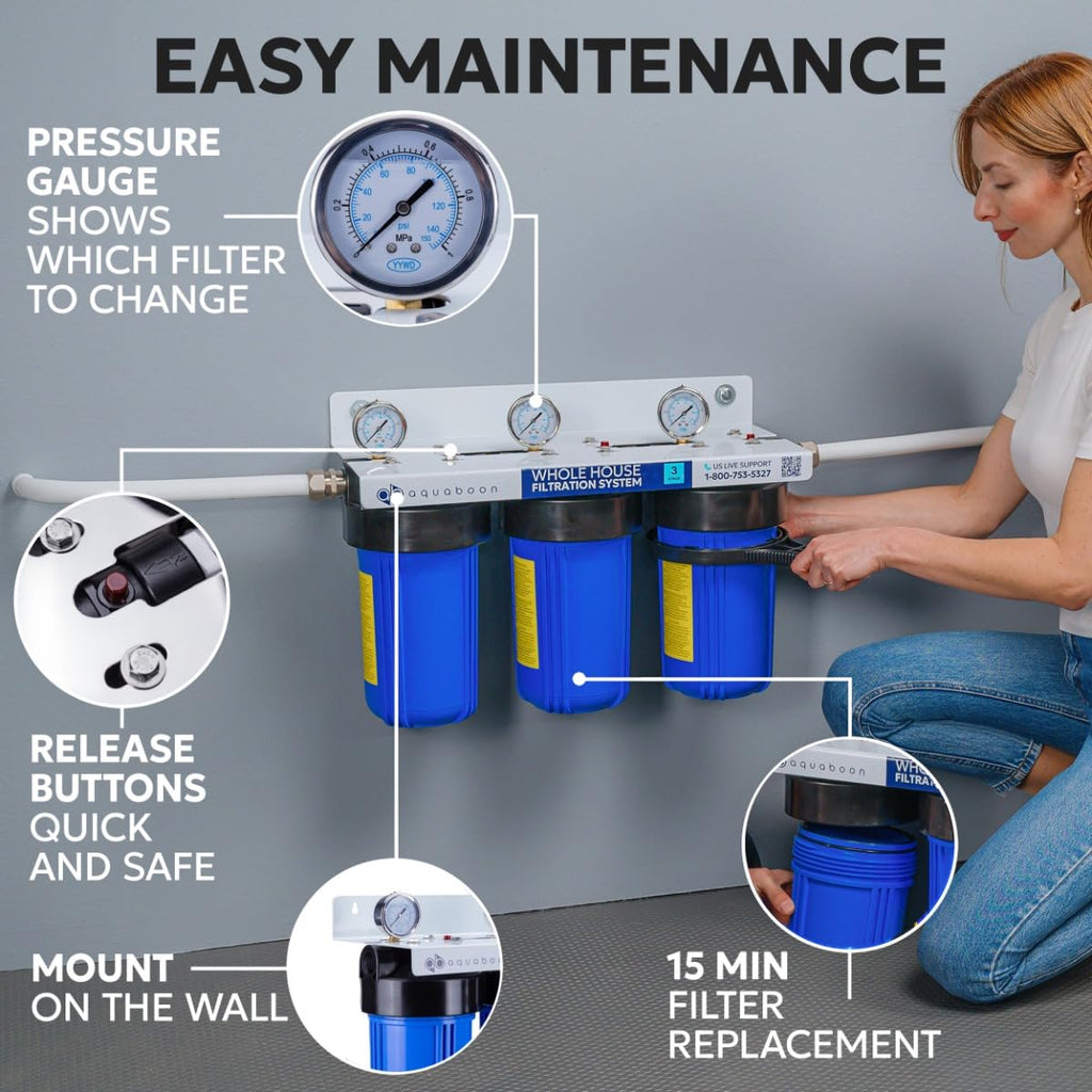 3-Stage Whole House Water Filtration System with 5 Micron 10x4.5 Reducing Sediment, KDF Heavy Metals and Carbon