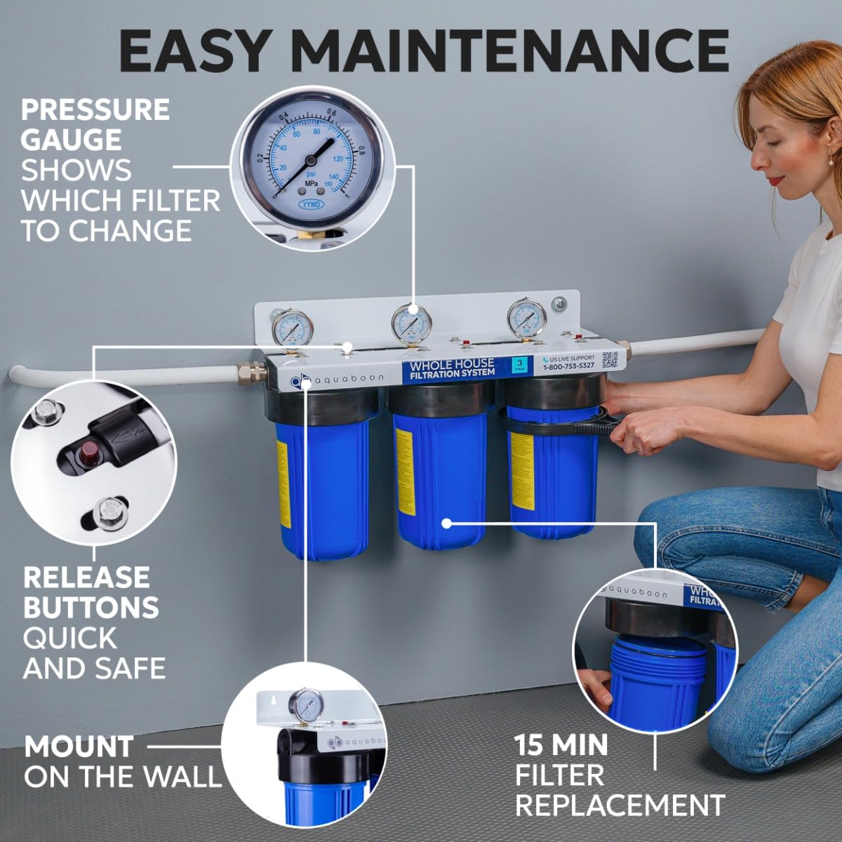3-Stage Whole House Water Filtration System with 5 Micron 10x4.5 Reducing Sediment, KDF Heavy Metals and Carbon