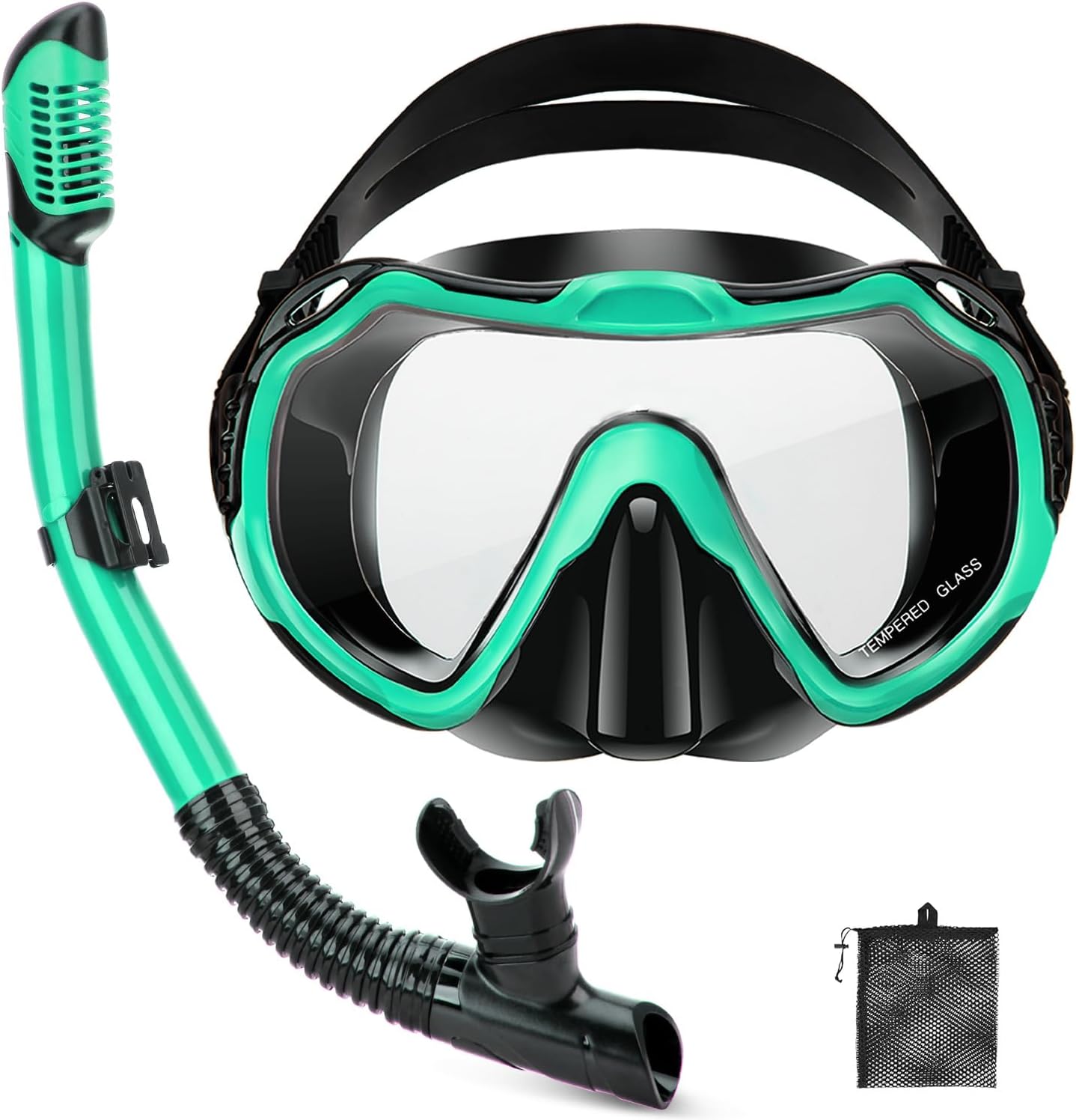 Snorkeling Gear for Adults, Adult Snorkel Set with Panoramic Anti-Leak and Anti-Fog Tempered Glass Snorkel Mask, Dry