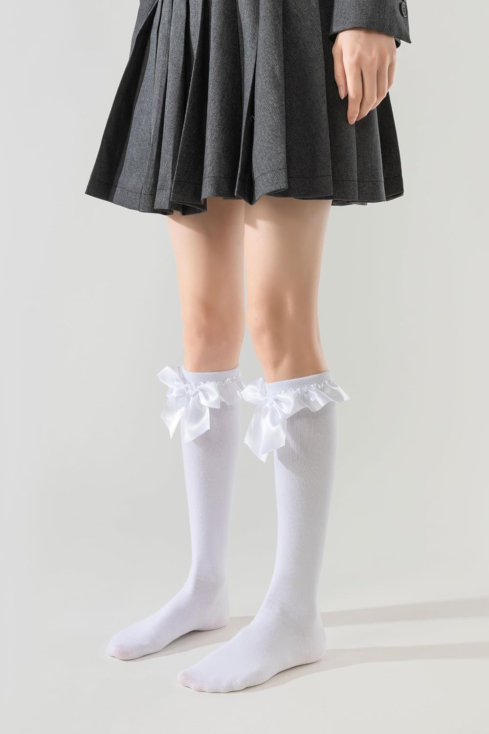 Lace Ruffle Bow Knee High Socks for Women Girls Soft Cotton Calf Dress Socks