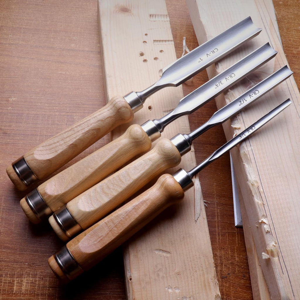 Wood Chisel Set for Woodworking, 4 pcs Professional Wood Carving Chisel Tool Carpenter Gouge CR-V Steel Semi-Circular