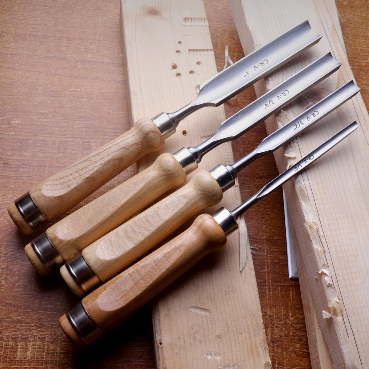 Wood Chisel Set for Woodworking, 4 pcs Professional Wood Carving Chisel Tool Carpenter Gouge CR-V Steel Semi-Circular