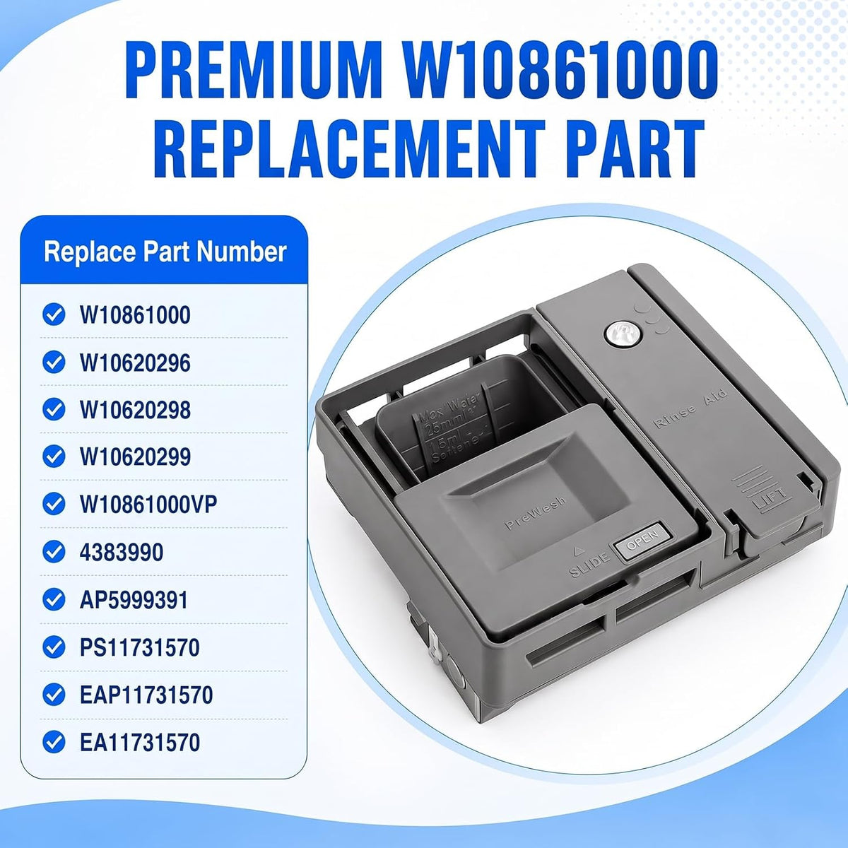UPGRADED W10861000 Dishwasher Detergent Dispenser Replacement for Whirlpool
