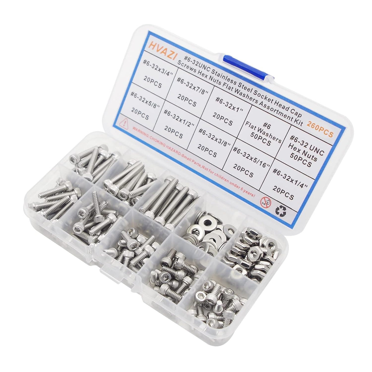 #6-32 UNC Stainless Steel Knurled Hex Socket Cap Screw Nut Washer Kit