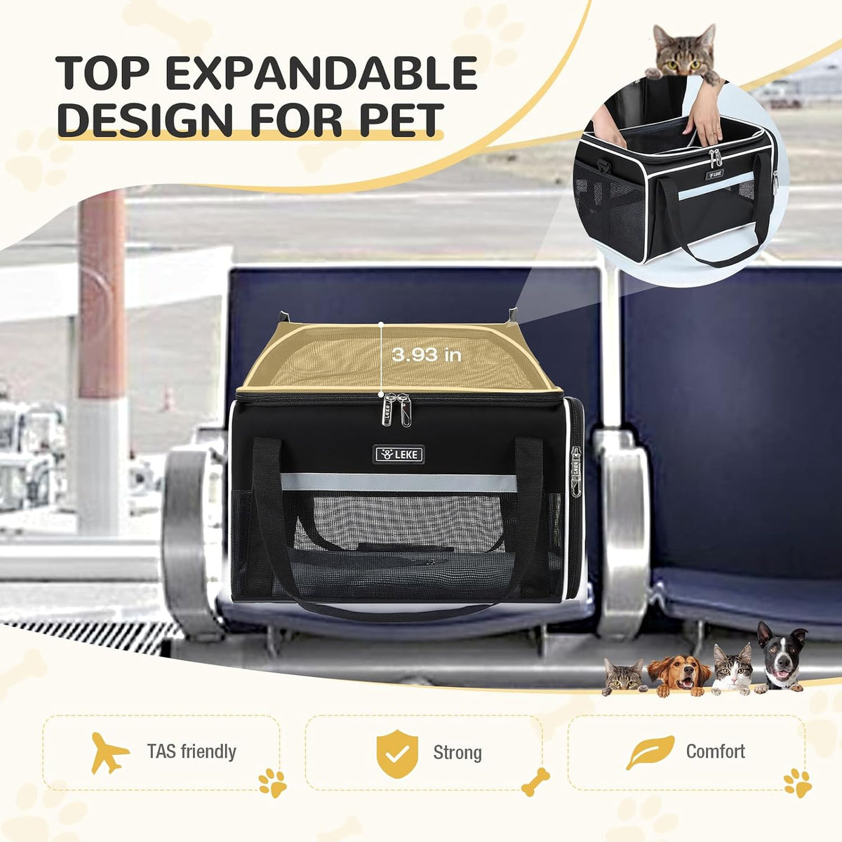 Top-Expandable Pet Carrier 18x11x11Inch Delta American United Airline Approved Soft Sided Underseat to 15lbs Travel
