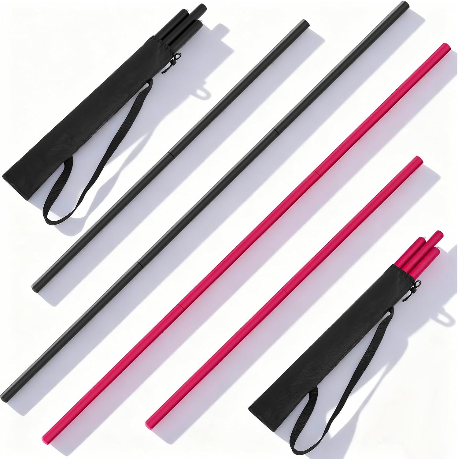 2 Pack 4ft & 6ft Collapsible Bo Staff Foam Padded Martial Arts Training Staff Black and Red Foam Padded Training