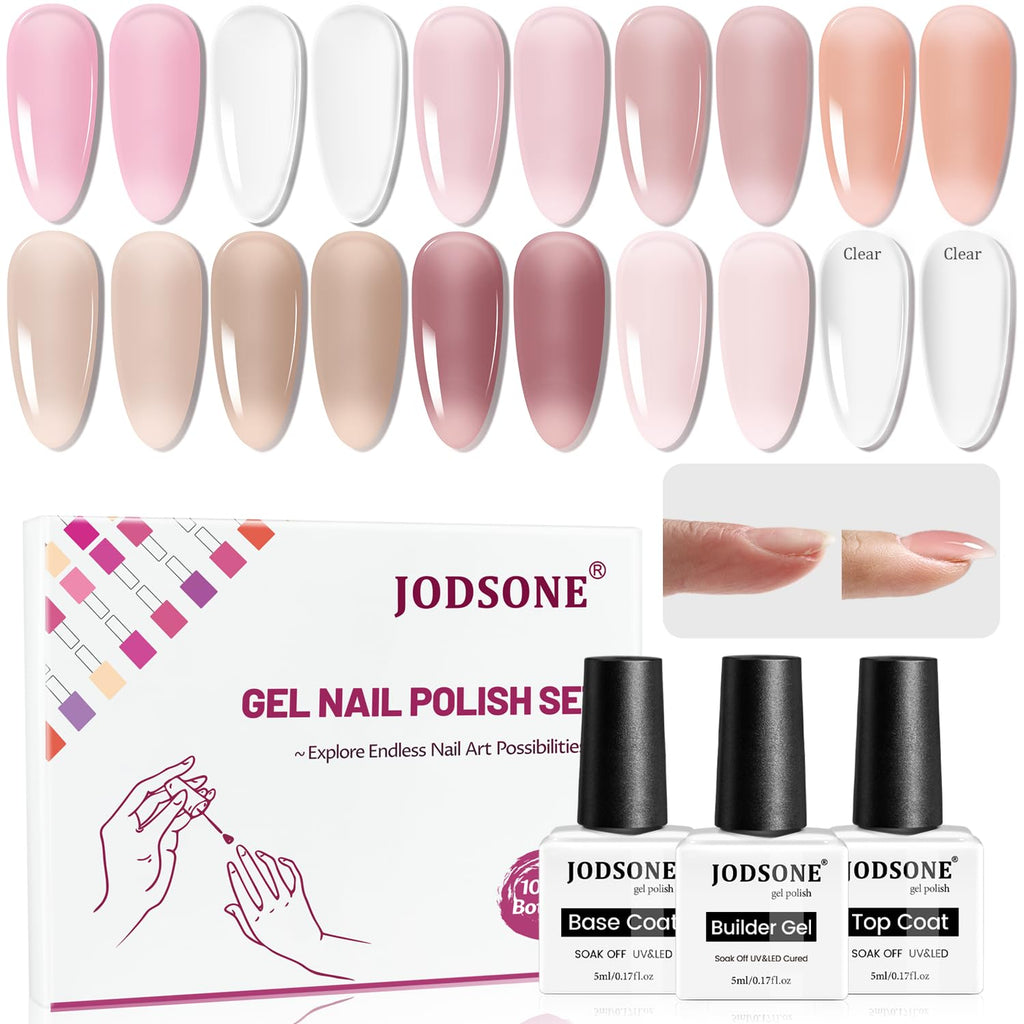10 Colors Builder Nail Gel Polish Set with Base Coat and Top Coat No Wiping for Nails Strengthener Hard Nail