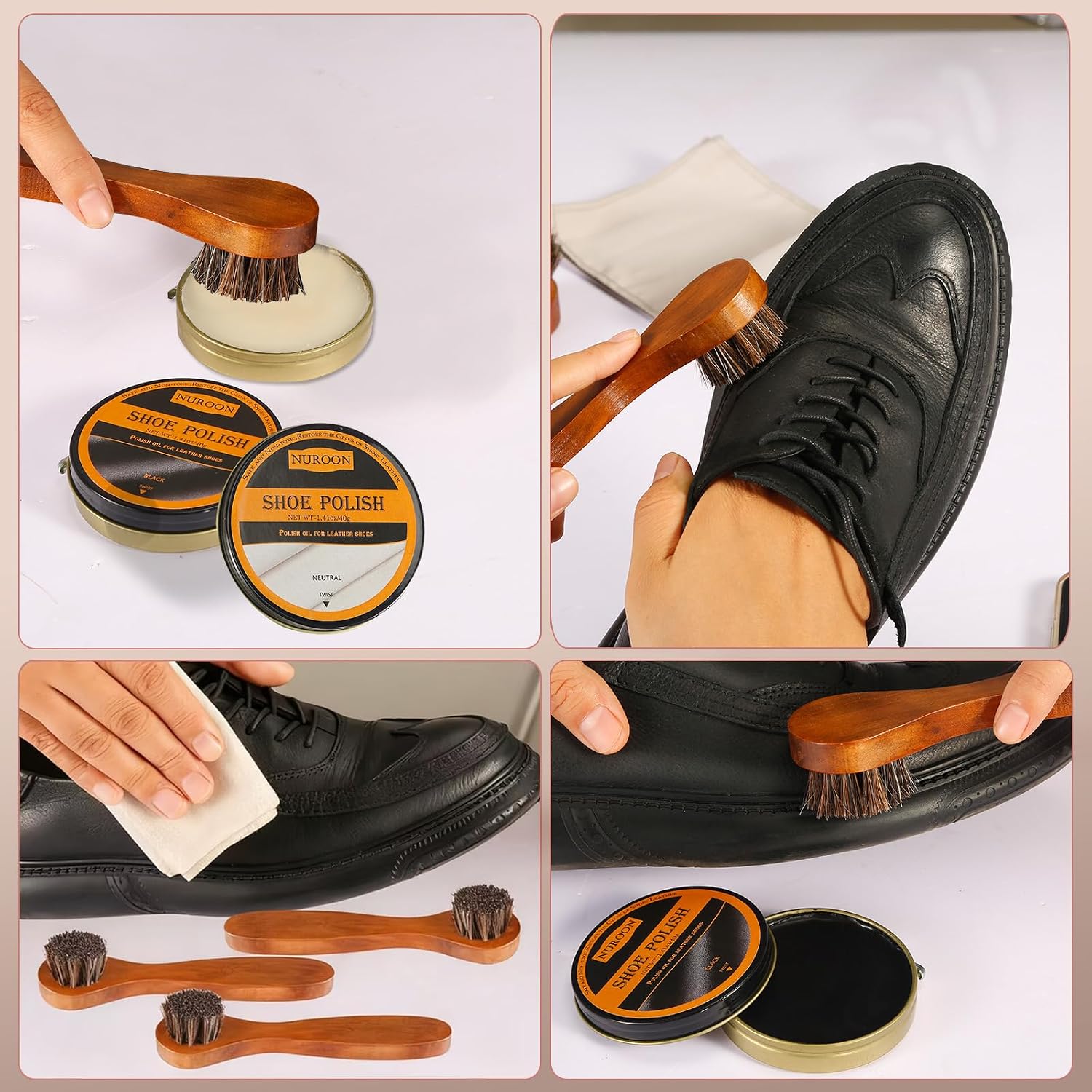 9 Pcs Shoe Polish Kit for Leather Boots, Brown Neutral Black Shoe Polish for Shoes, Leather Shoes Care Shine Kit