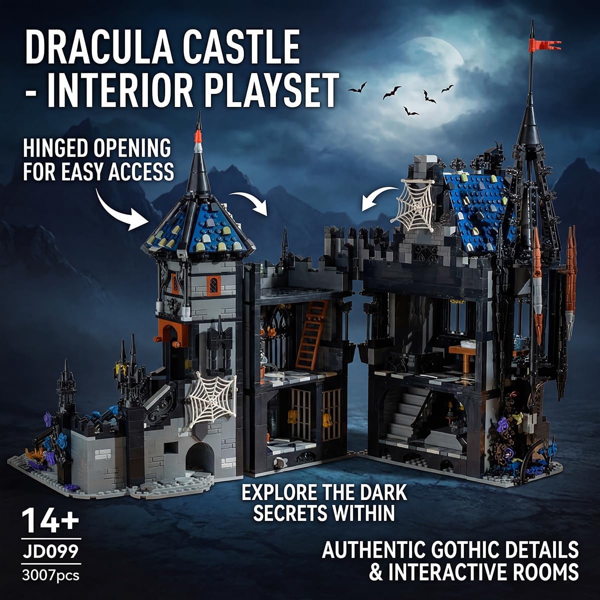Gothic Dracula Castle - Building Block,3007 PCS Model for Adults 14+