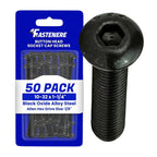 Fastenere Button Head Socket Cap Screws - 10-32 x 1-1/4" (50-Pcs) Alloy Steel, Fully Threaded, Fine Black Oxide Finish, Corrosion-Resistant, Machine Thread, Easy to Install w/Allen Hex Drive