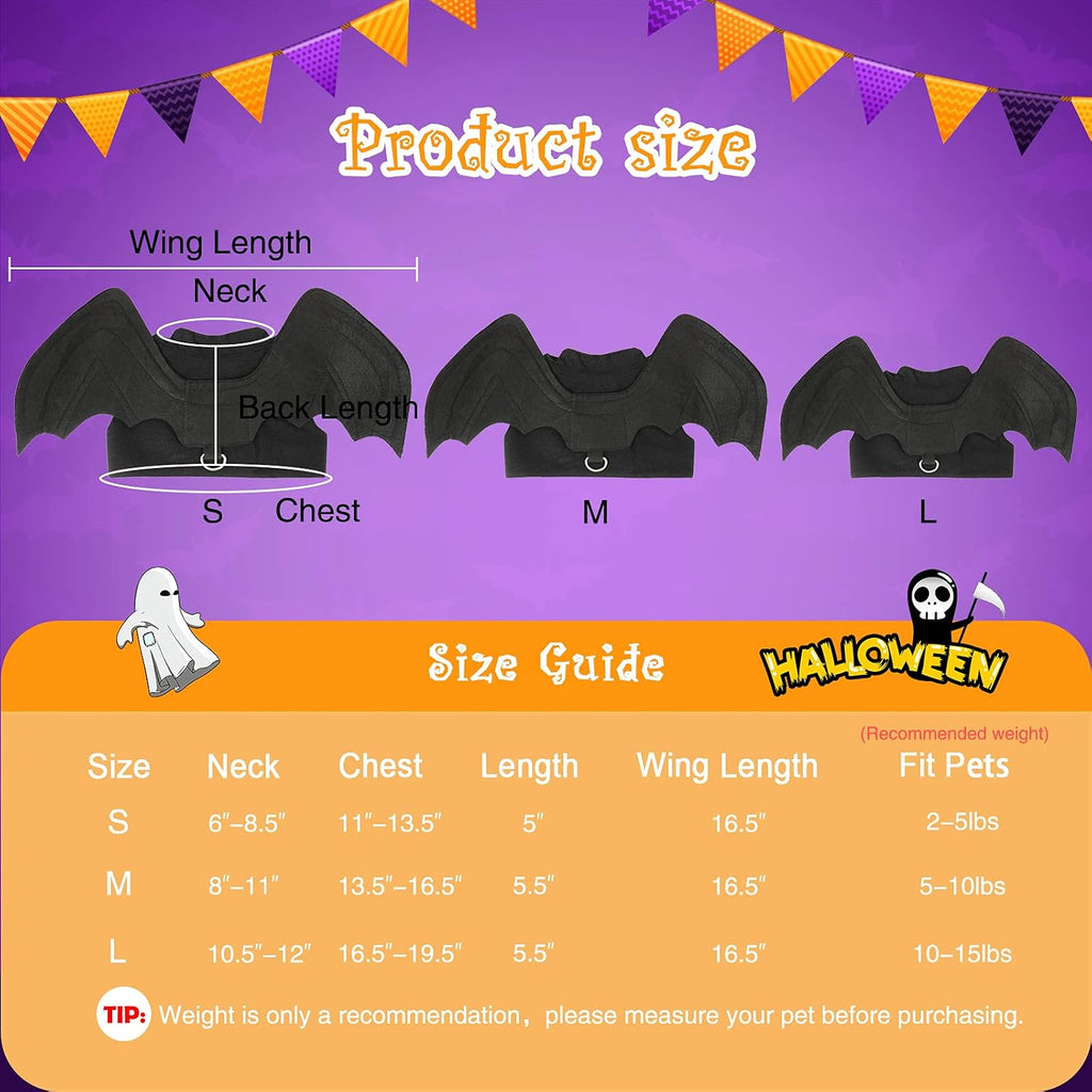 Dog Bat Wings Costume, Halloween Pet Costume for Dogs & Cats D-Ring M | D-Ring for Leash, Lightweight Felt Comfort