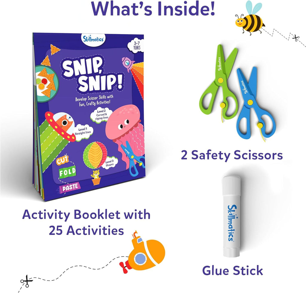 Scissor Skills Activity Book - Snip Snip, 25 Cutting Activities for Preschoolers, Felt Craft Kit, 2 Child-Safe