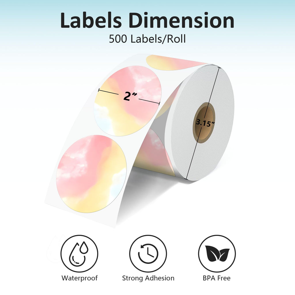 2'' Rainbow Thermal Labels, 500pcs Round Thermal Printer Labels