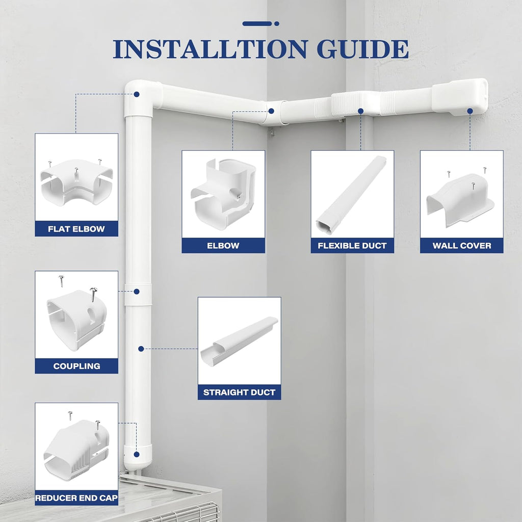 16.5ft Mini Split Line Set Cover 4" PVC for AC & Heat Pump White | Premium PVC & ABS; UV-resistant; snap-on for quick