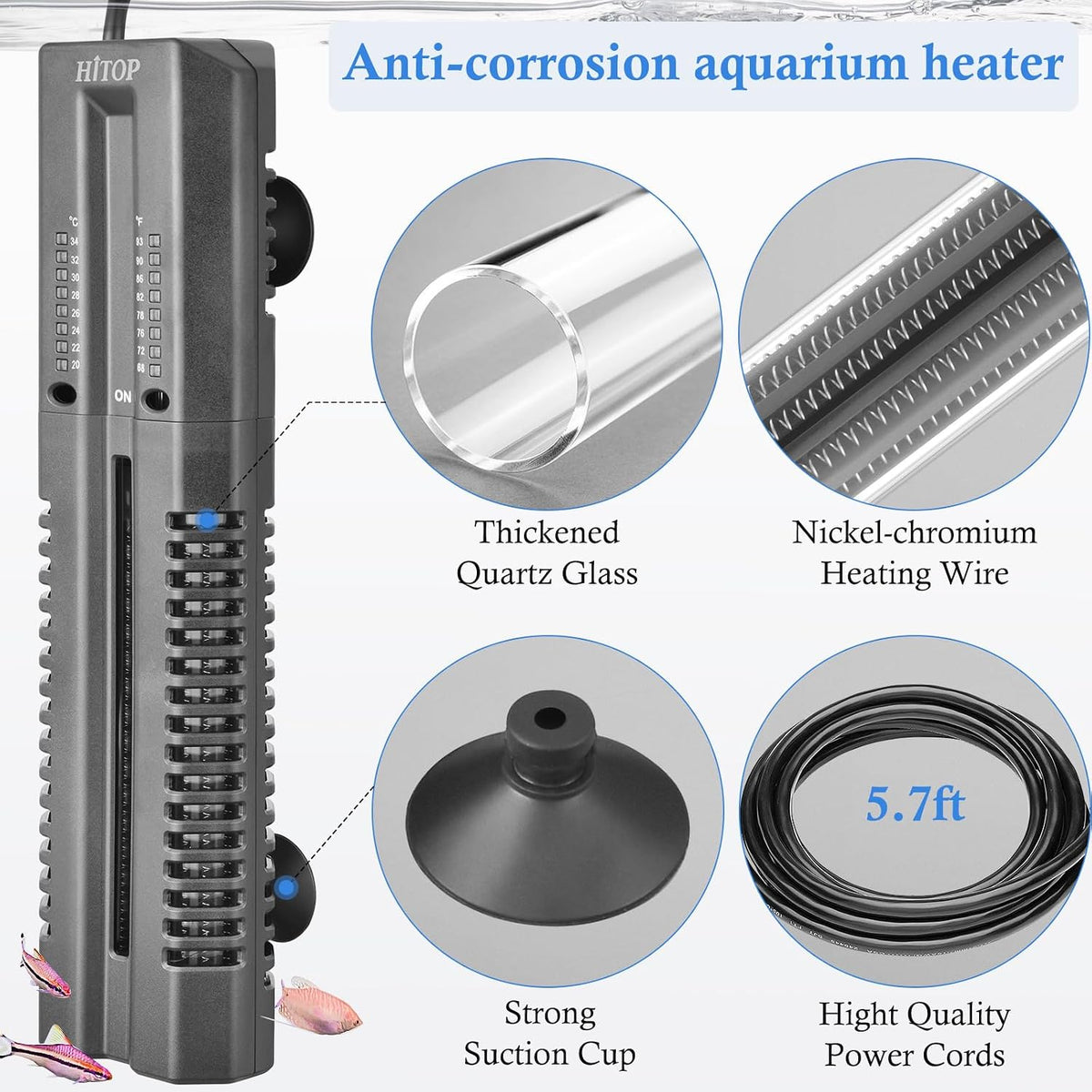 400W Submersible Aquarium Heater with Controller for 45-95Gal