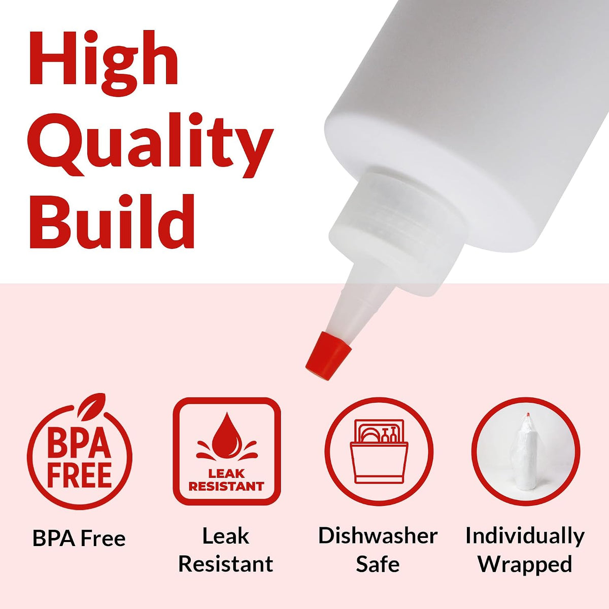 Plastic Squeeze Bottles, 16 oz. | 10 Pack | Clear with Red Tip Cap