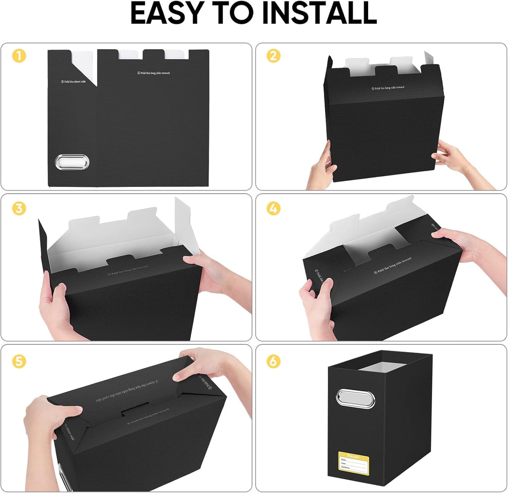 File Organizer Box, Cardboard File Folder Organizer with Handle for Letter Size, Portable Collapsible Hanging Filing