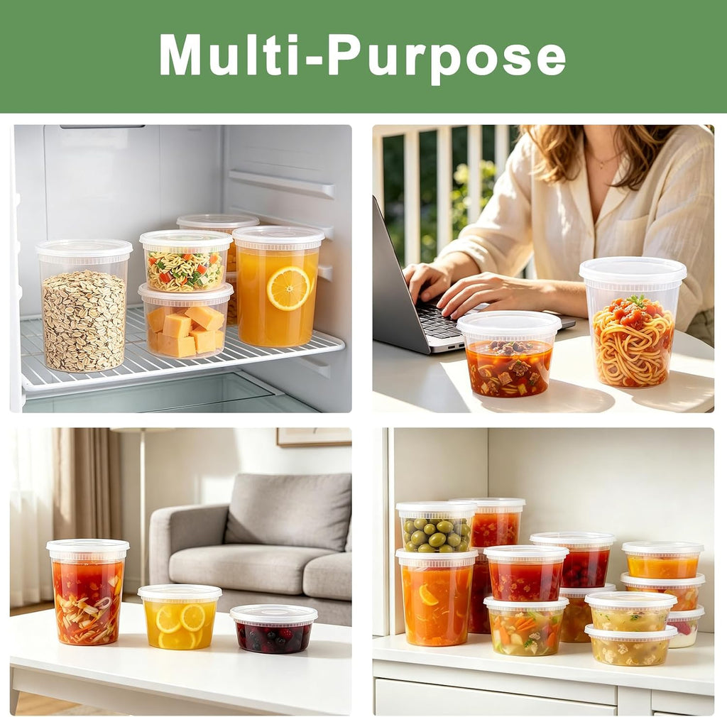 Deli Containers with Lids 48 Sets, 32/16/8 oz X 16 Set Each
