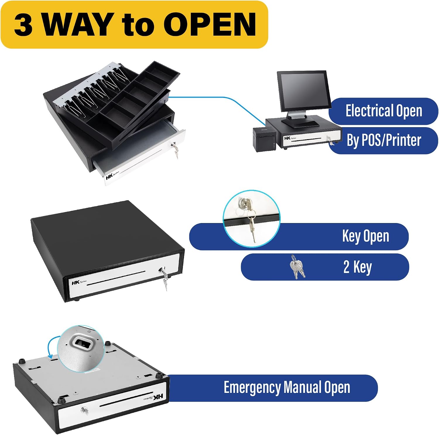 16inch "Stainless Steel" Front Heavy Duty Black POS Cash Drawer with 5Bill/5Coin