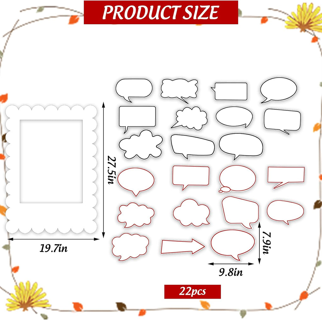 23 Pcs Large Blank Photo Booth Props Set White Scalloped Picture Frame with Bubble DIY Selfie Props for Graduation