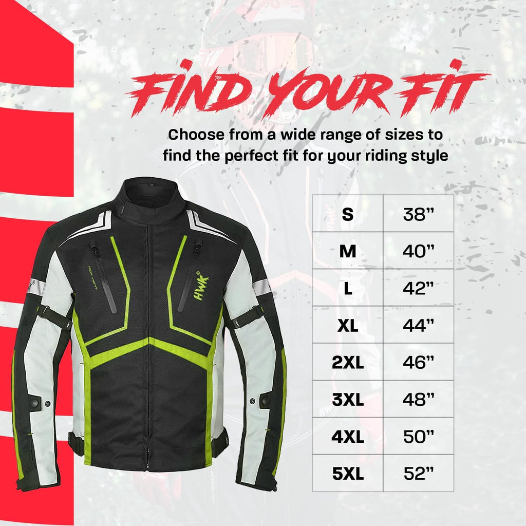 HWK Scorpion Motorcycle Jacket for Men & Women, Motorcycle Gear with Body Armor Foam Padding and Breathable Cordura