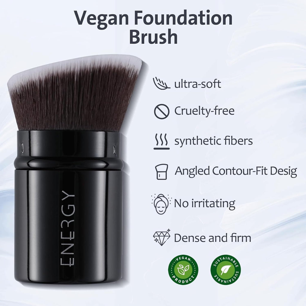 Kabuki Foundation Brush Mini - Makeup Brush Retractable Travel for Liquid Loose Powder & Blush Buffing, Bronzer &
