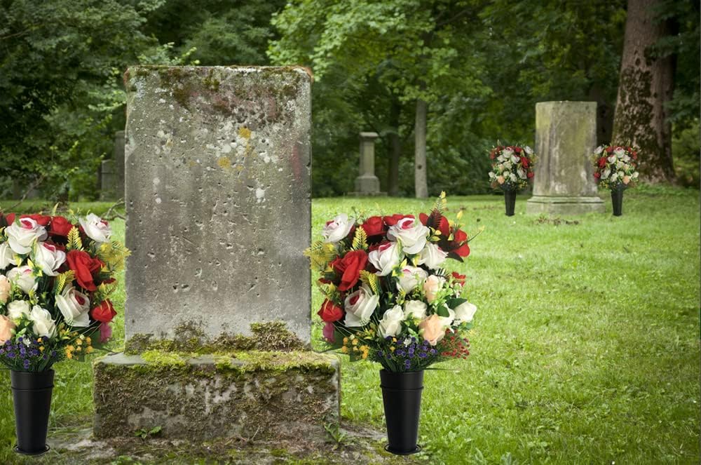 Metal Grave Vase, Flower Holder in the Ground, Cemetery Vase, Grave Decoration, with Flower Foam