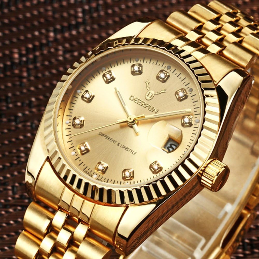 Mens Fashion Luxury Stainless Steel Calendar Rhinestone Waterproof Sports Women Unisex Quartz Watch