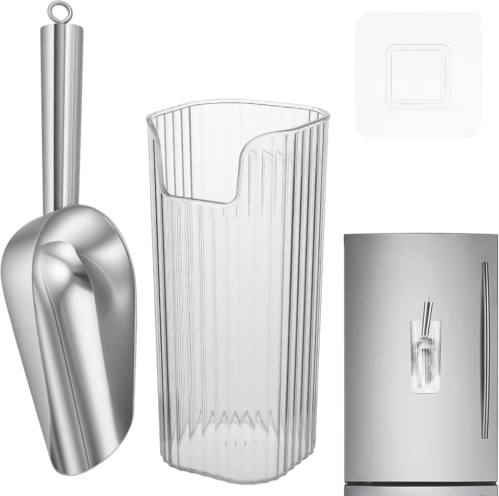 Stainless Steel Ice Scoop With Plastic Holder For Freezer and Ice Machine