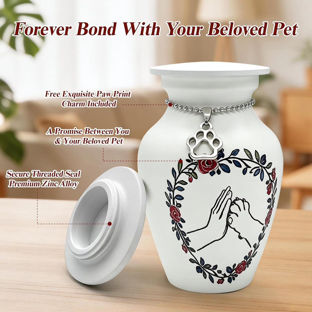 Keepsake Mini Pet Urn, Dual Memorial, Partial Ashes, Dogs & Cats, 2.75in H