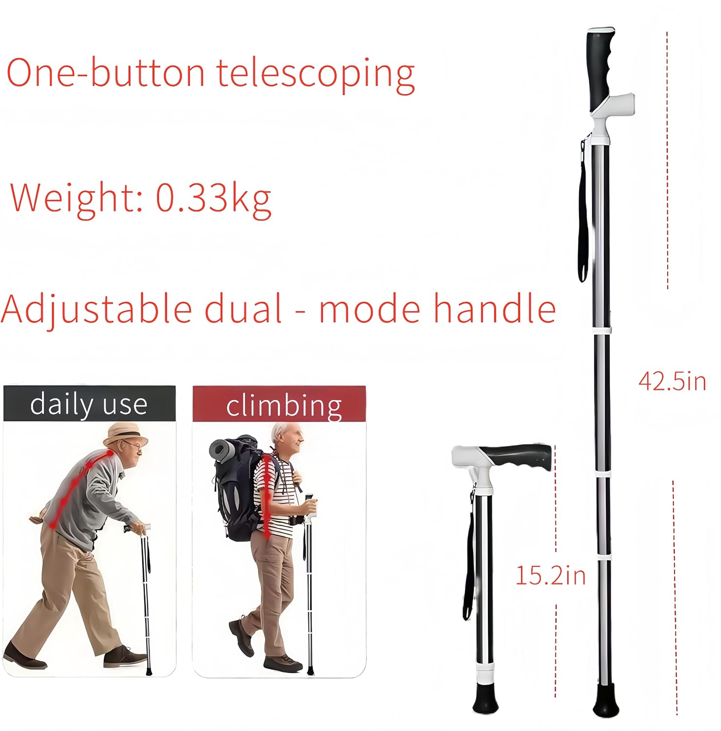 Walking Cane Adjustable Folding Lightweight Walking Canes for Men & Women Soft Ergonomic Handle Heavy Duty All