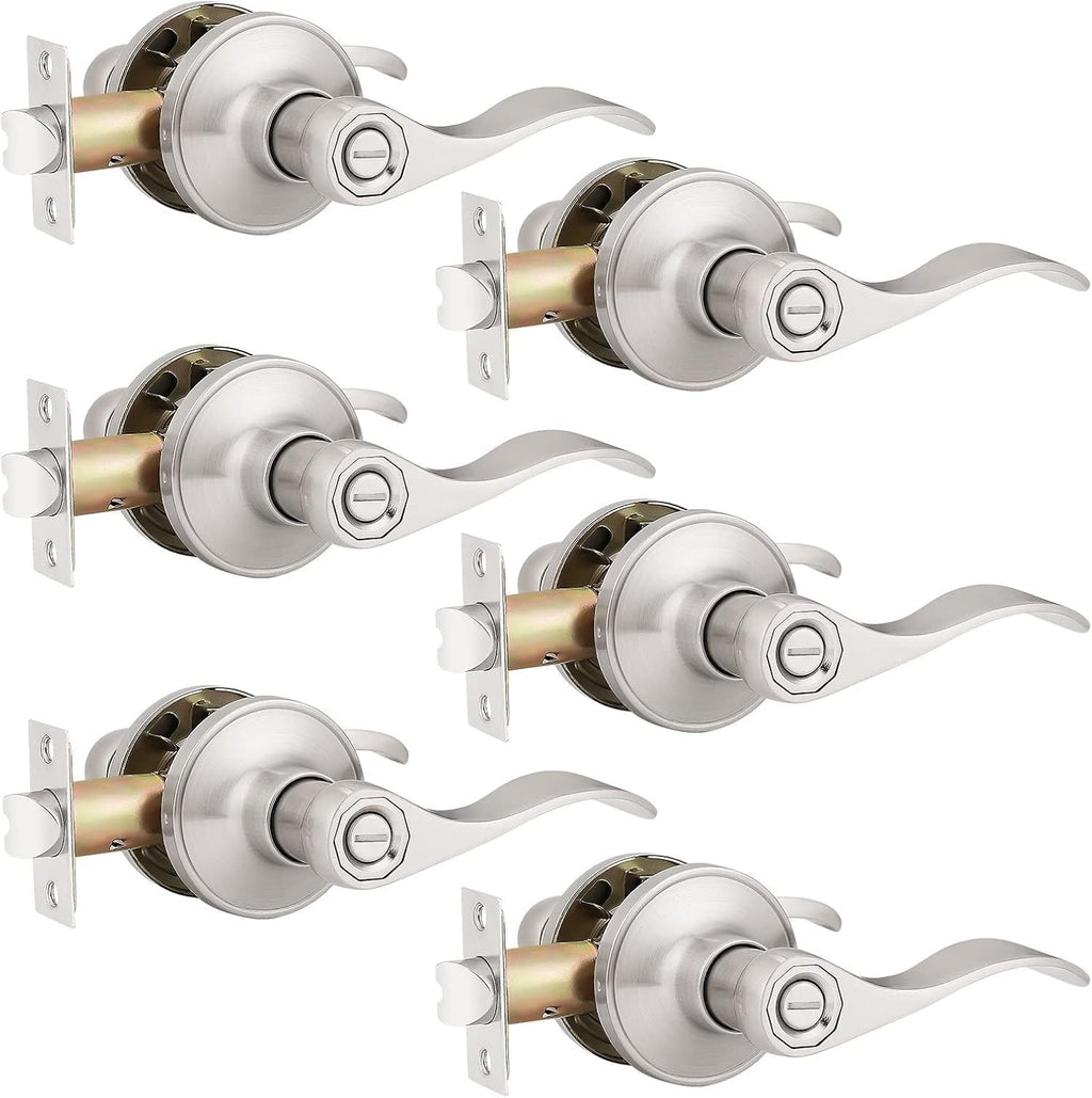 6 Pack Privacy Locksets Interior Door Levers/Handles for Bedroom Bath, Wave Levers, Right Left Handed Door Knobs