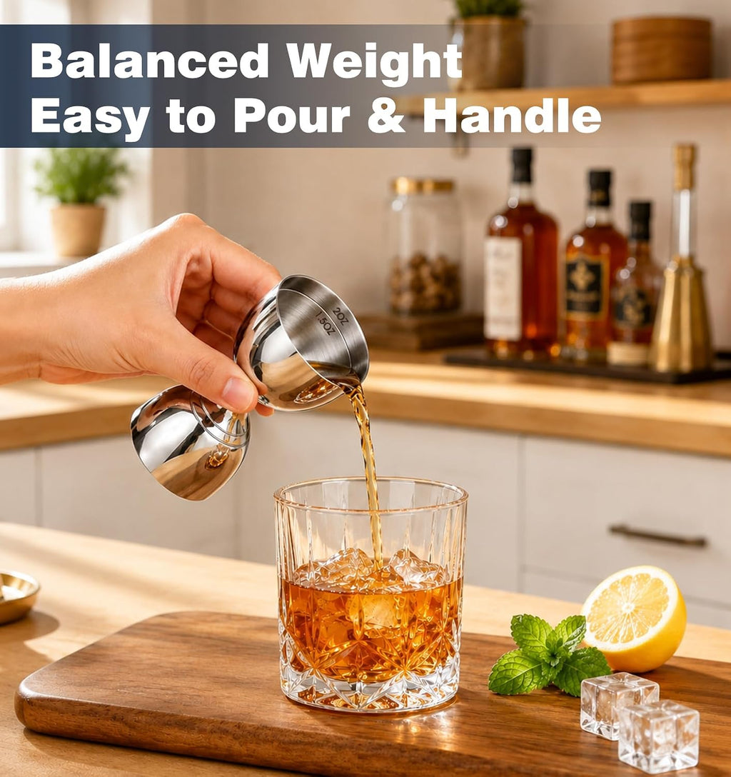 Stainless Steel Double Jigger - 2 oz & 1 oz Shot Measure with Inside Markings, Cocktail Bartending Jigger for Home
