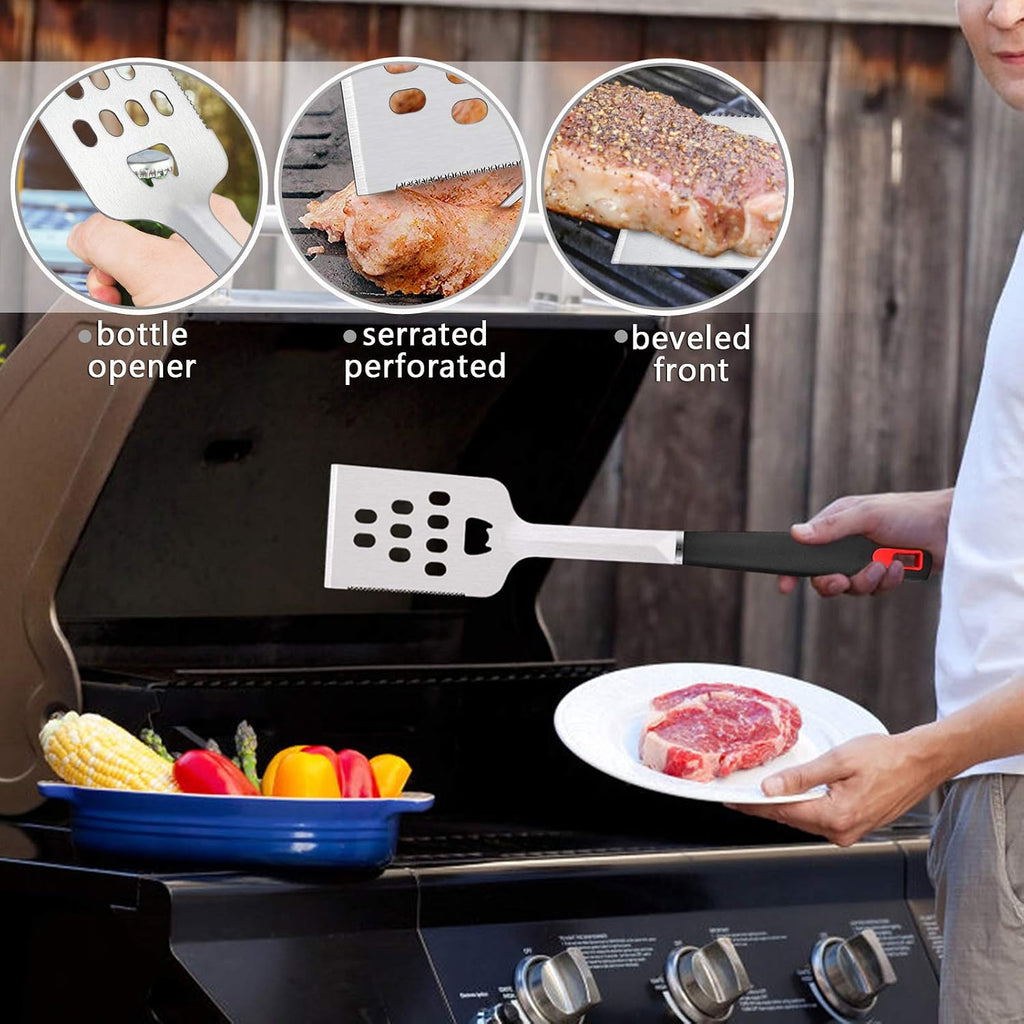 BBQ Grill Accessories Set of 7, Stainless Steel Grilling Tools Set with Storage Bag, Heavy Duty Grill Spatula, Tong
