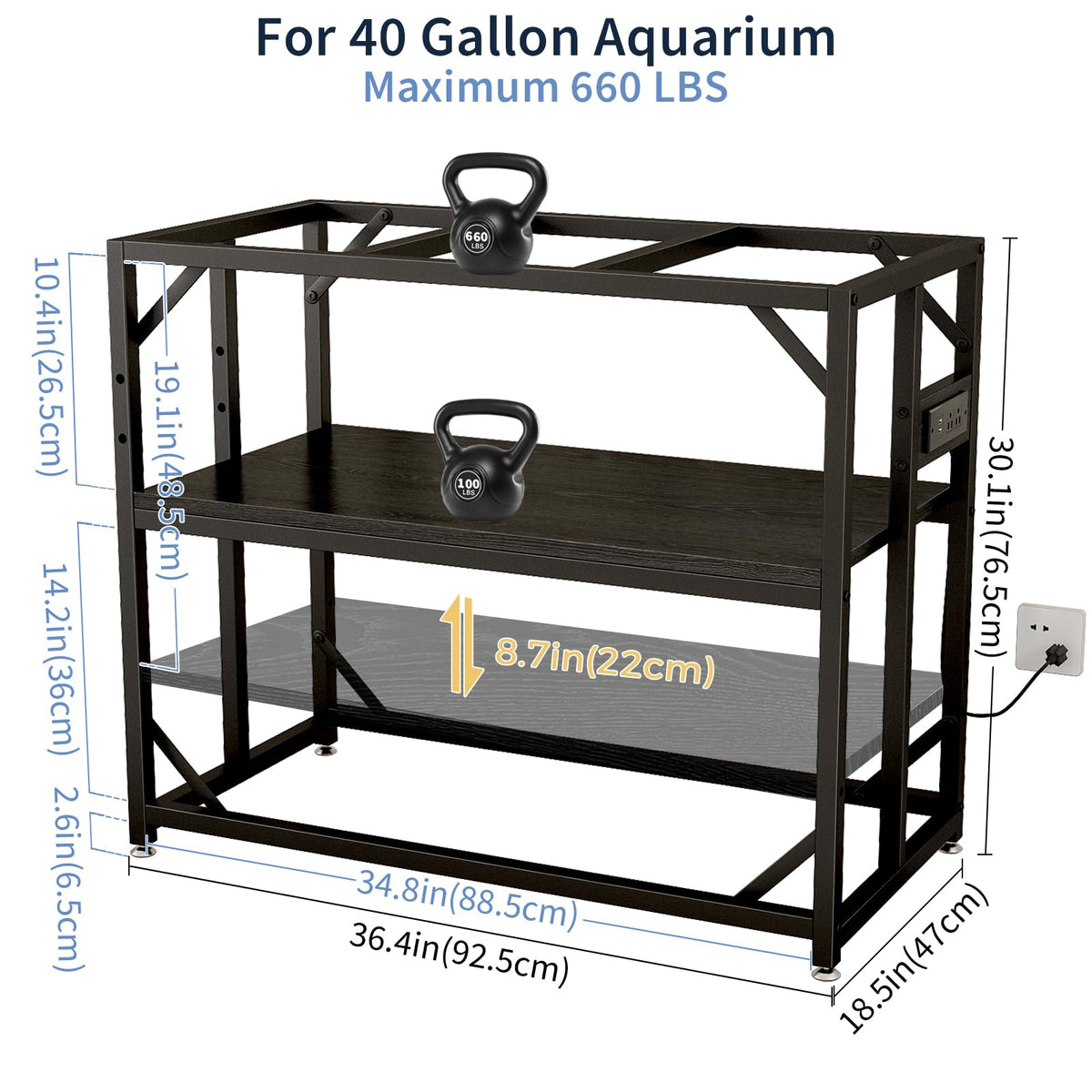 40 Gallon Fish Tank Stand with Power Outlet,Adjustable Shelf