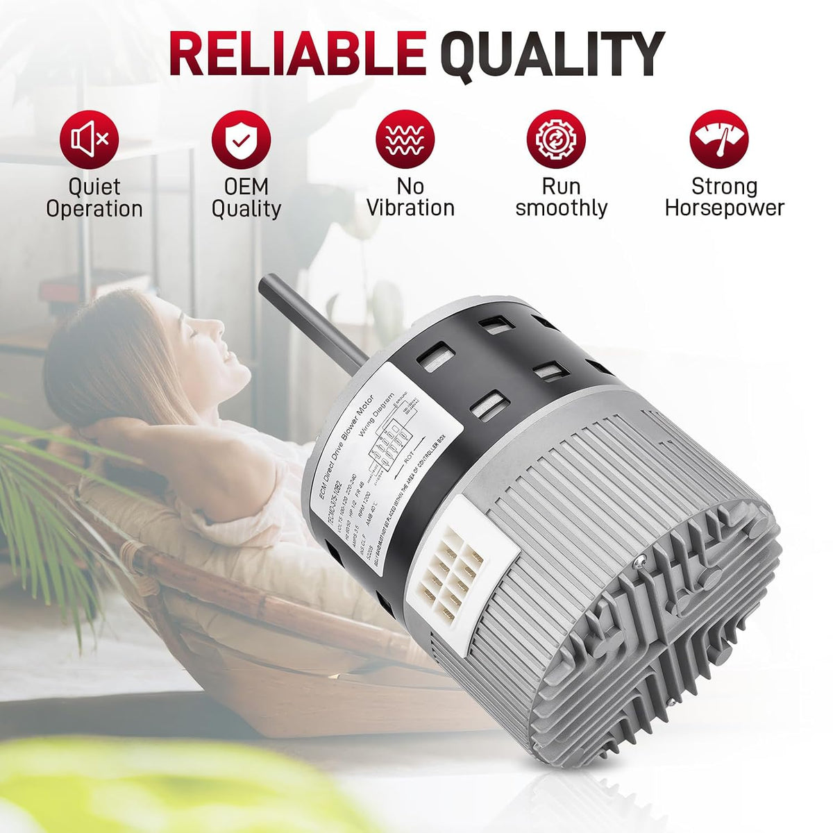 1/2 HP 100-120V 220-240V 3.5A 1200RPM 60/50 Hz 48 Frame ECM X-13 Furnace Blower Motor Compatible with American Standard & Trane Carrier/ICP Replace# 6205E, 1185157, 1186459, E308134, HD44AQ260