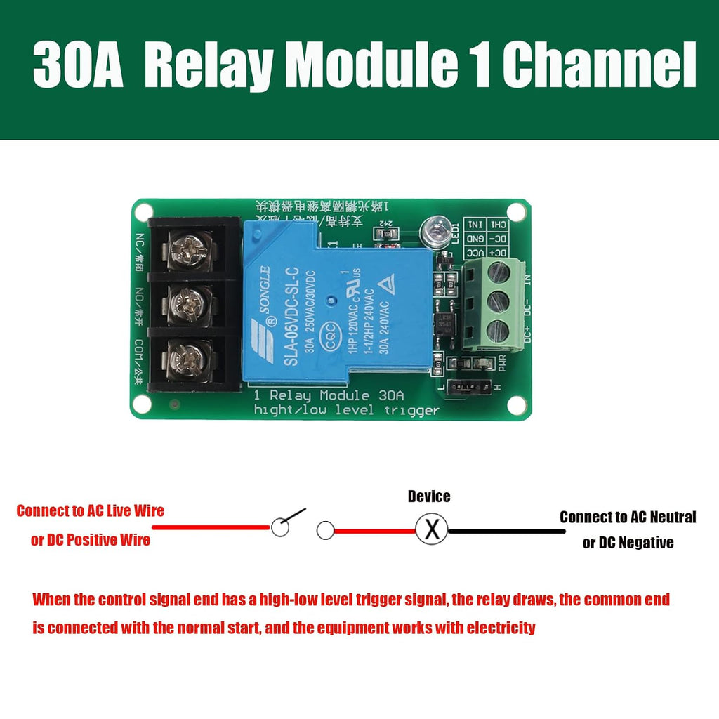 DIANN 2pcs 5V 30A 1-Channel Relay Module High Low Level Trigger with Optocoupler Isolation Load for PLC Automation Equipment Control Industrial Control
