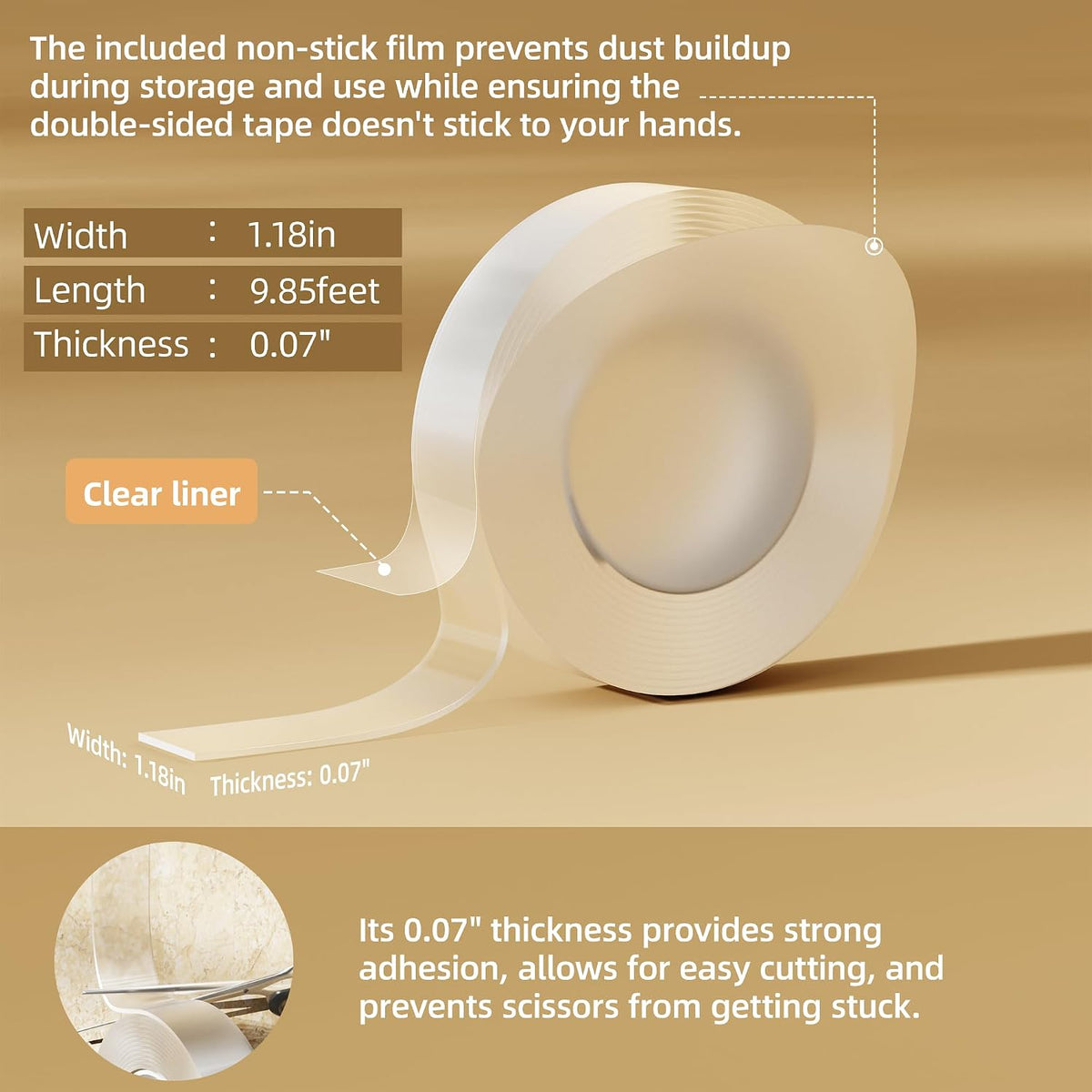 3m Double Sided Tape Heavy Duty, Strong Nano Tape, Sticky Waterproof Mounting Tape, Clear Tape Adhesive Strips for
