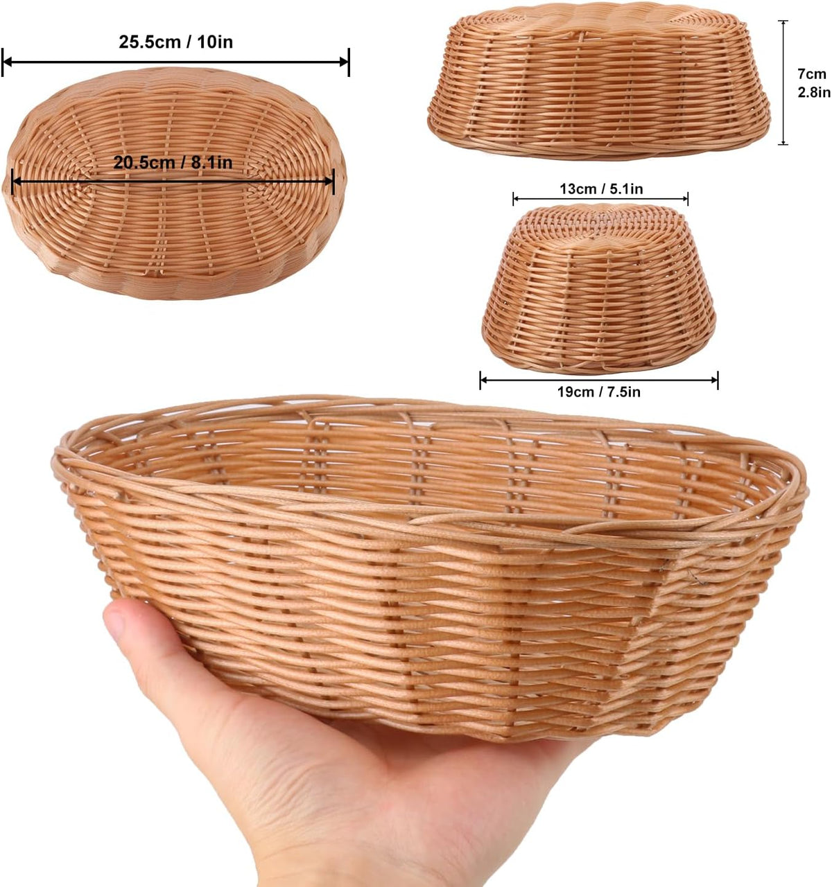 Geytetqi 20 Pack 10 x 7.5 x 2.75 Inch Oval Poly Wicker Bread Baskets Bulk, Plastic Oval Bread Baskets for Serving
