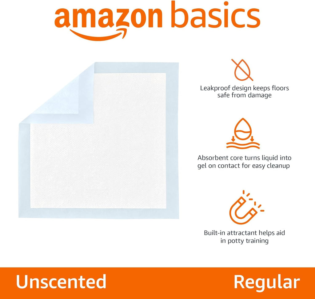 Leak-Proof Dog and Puppy Potty Training Pee Pads with Quick-Dry 5-Layer Super Absorbent Design, Regular Size 22 x 22
