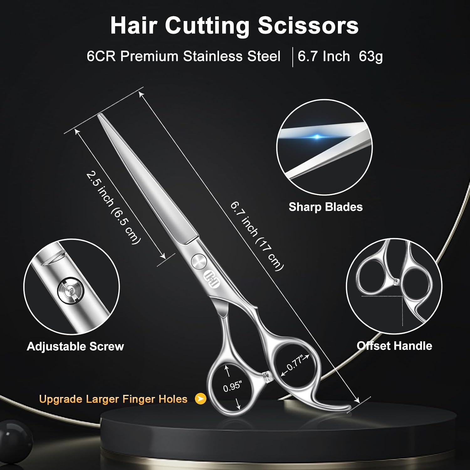 Hair Cutting Scissors Shears Kit, 6.7″ Barber Scissors Set (Silver) | Professional Haircut Scissors Kit, Hairdressing