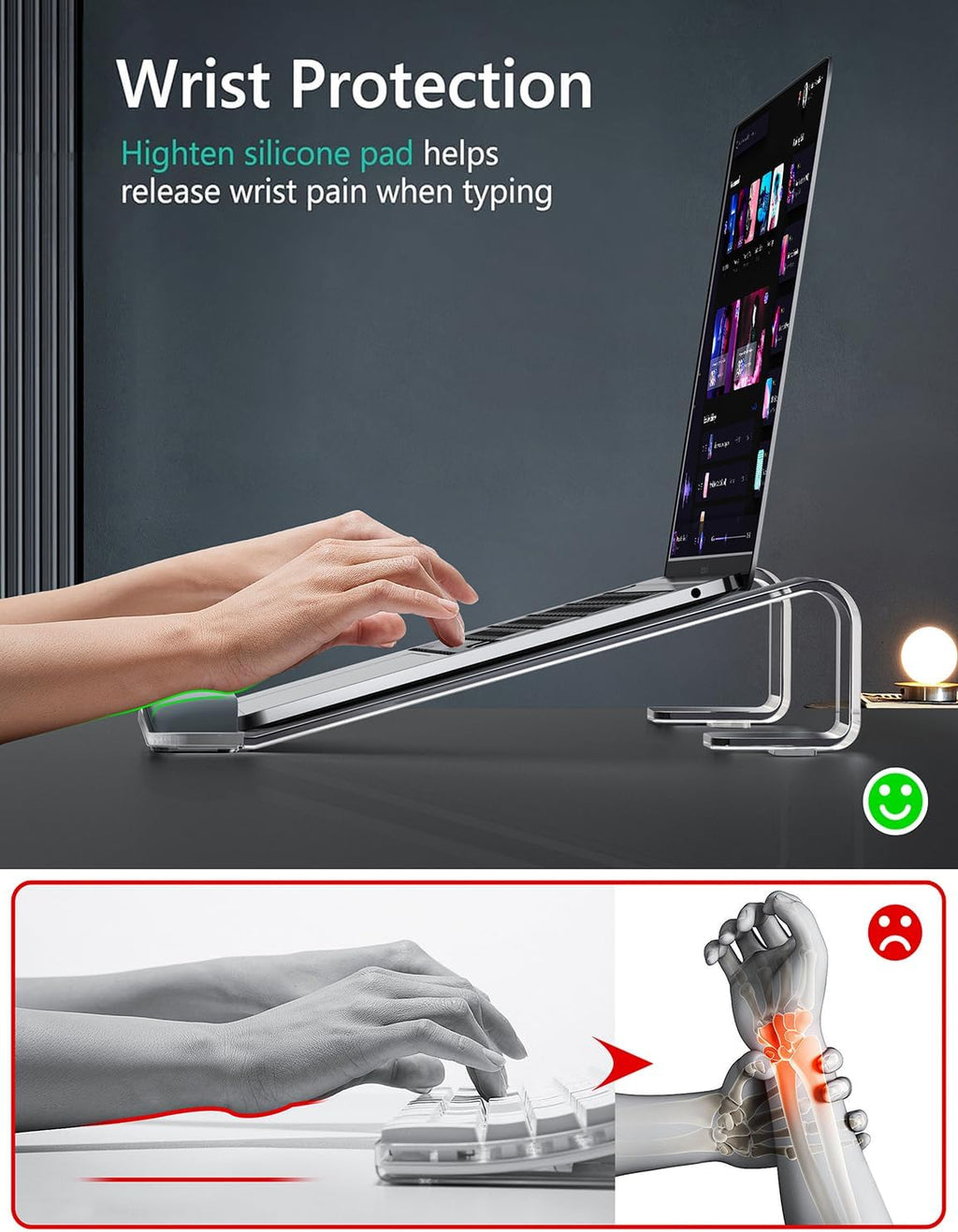 Clear Acrylic Laptop Stand for Desk, with Wrist Rest, Ergonomic Detachable Mount Compatible with 10-17'' All Laptops