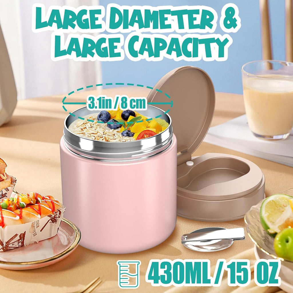 Thermo for Hot Food Kids - 15.2oz with Folding Spoon and Silicone handle | Leak Proof Insulated Food Jar, Soup